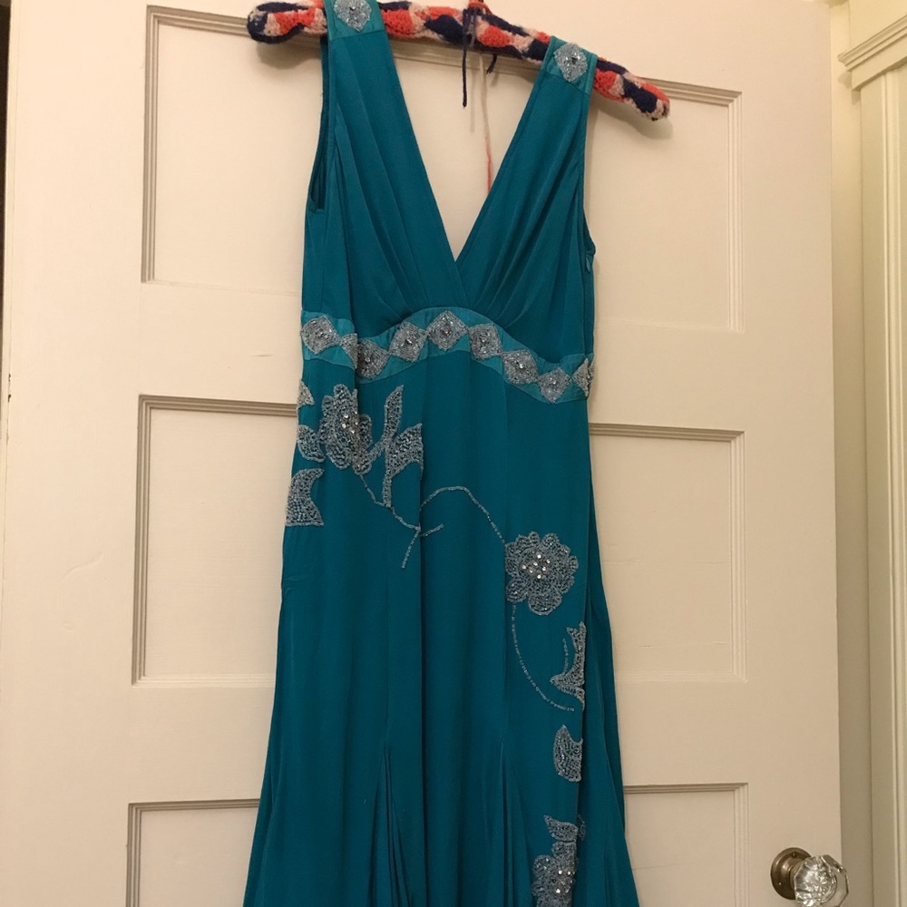 Ted Baker Teal green beaded silk dress